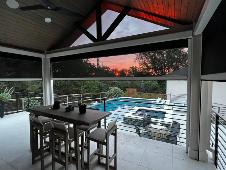 Black Exterior Solar Shades By Pool scaled 1