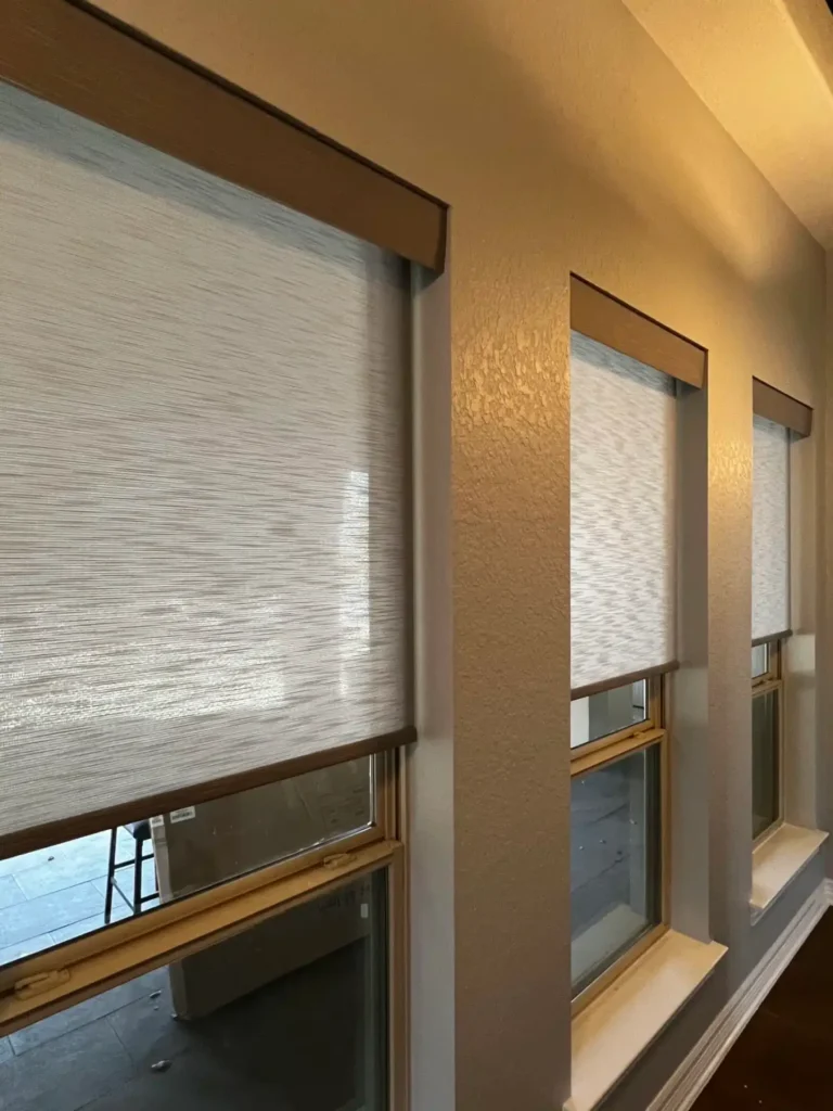 roller shades on windows with flat valances