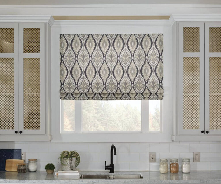 Roman Shades in Windows above kitchen sink