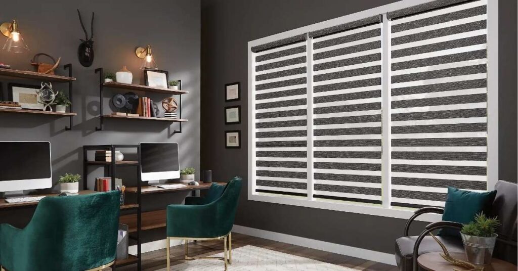 Graber Motorized Zebra Shades in Home Office