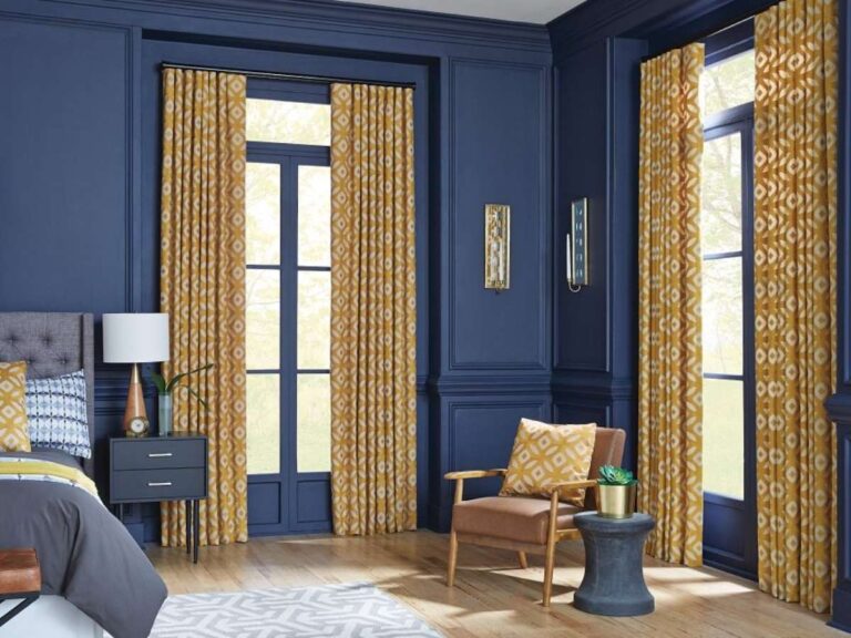 Horizons Yellow Drapery in Blue Interior