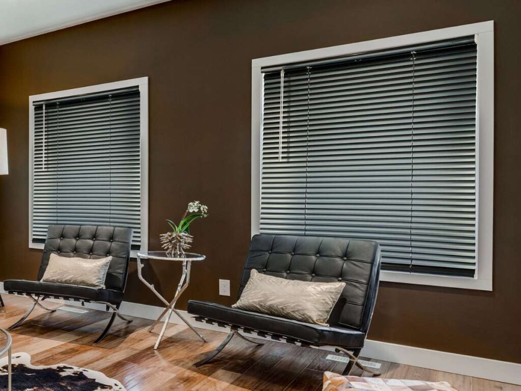 Modern room with black Norman aluminum blinds