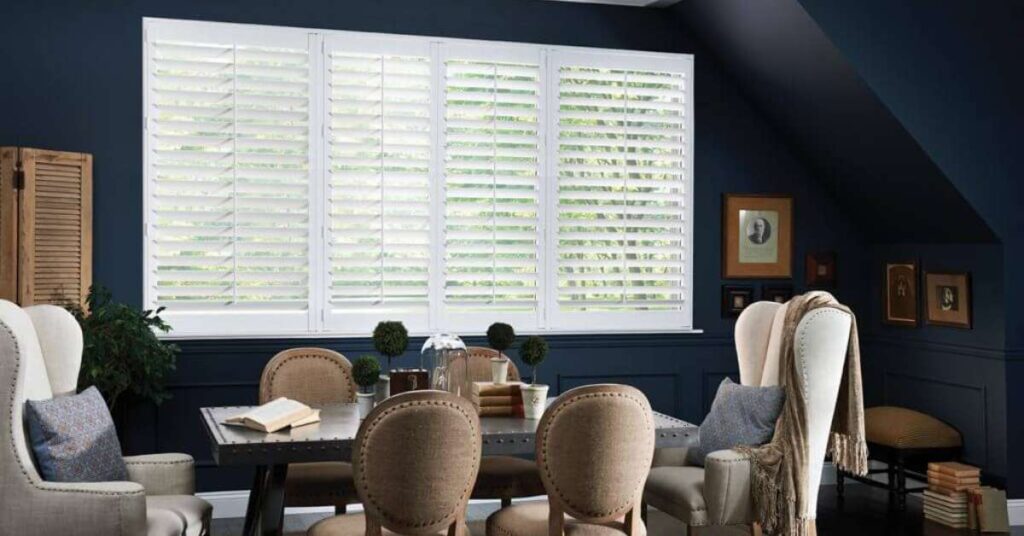 alta white shutters in a dining room