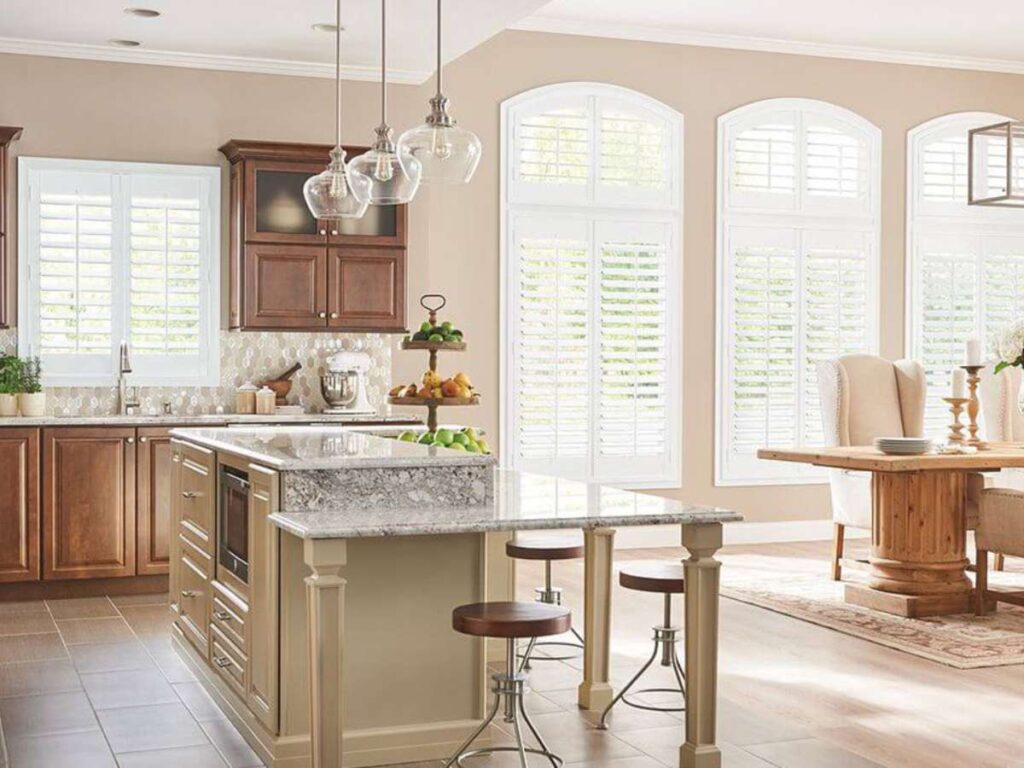 composite shutters in a kitchen and dining room