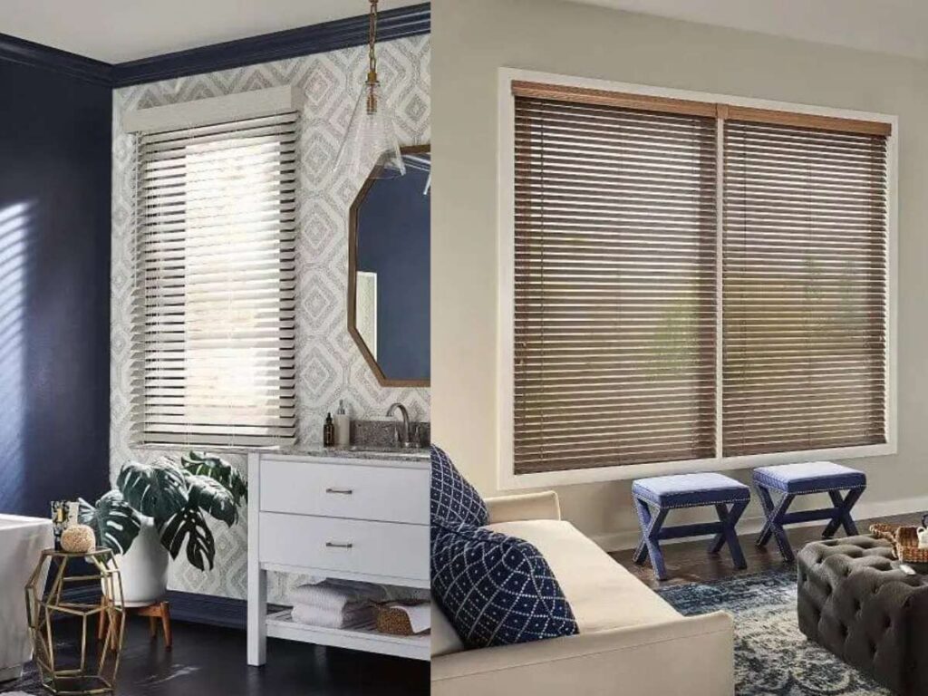 graber faux wood blinds in a bathroom ad graber wood blinds in a living room