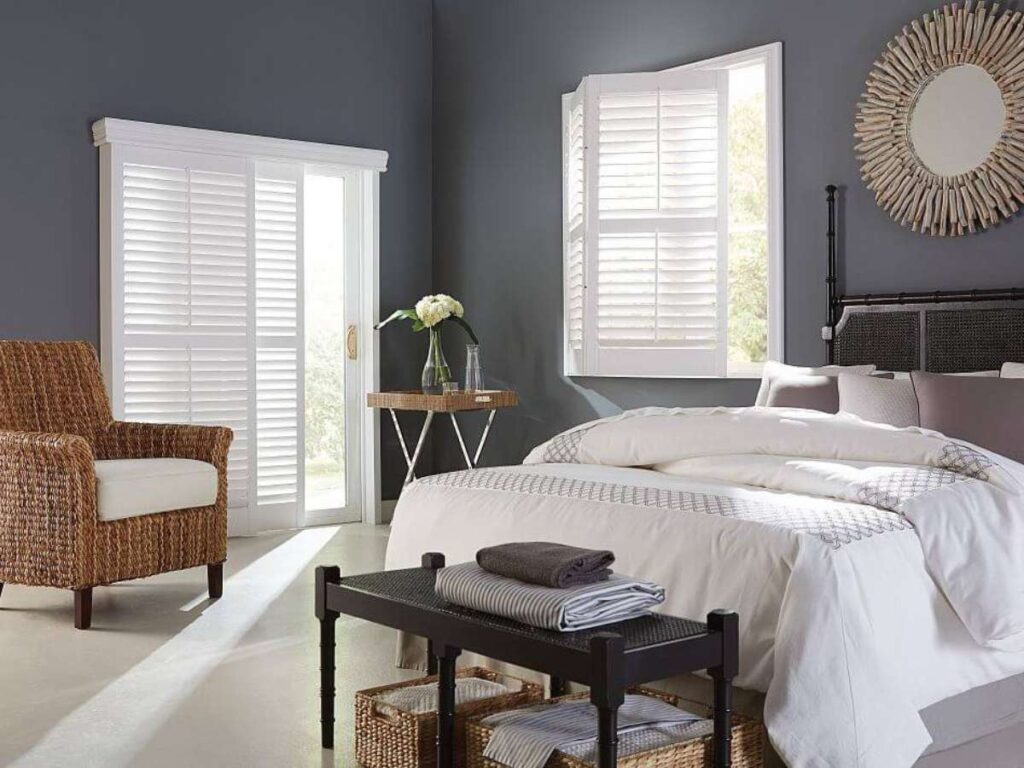graber composite shutters in a bedroom