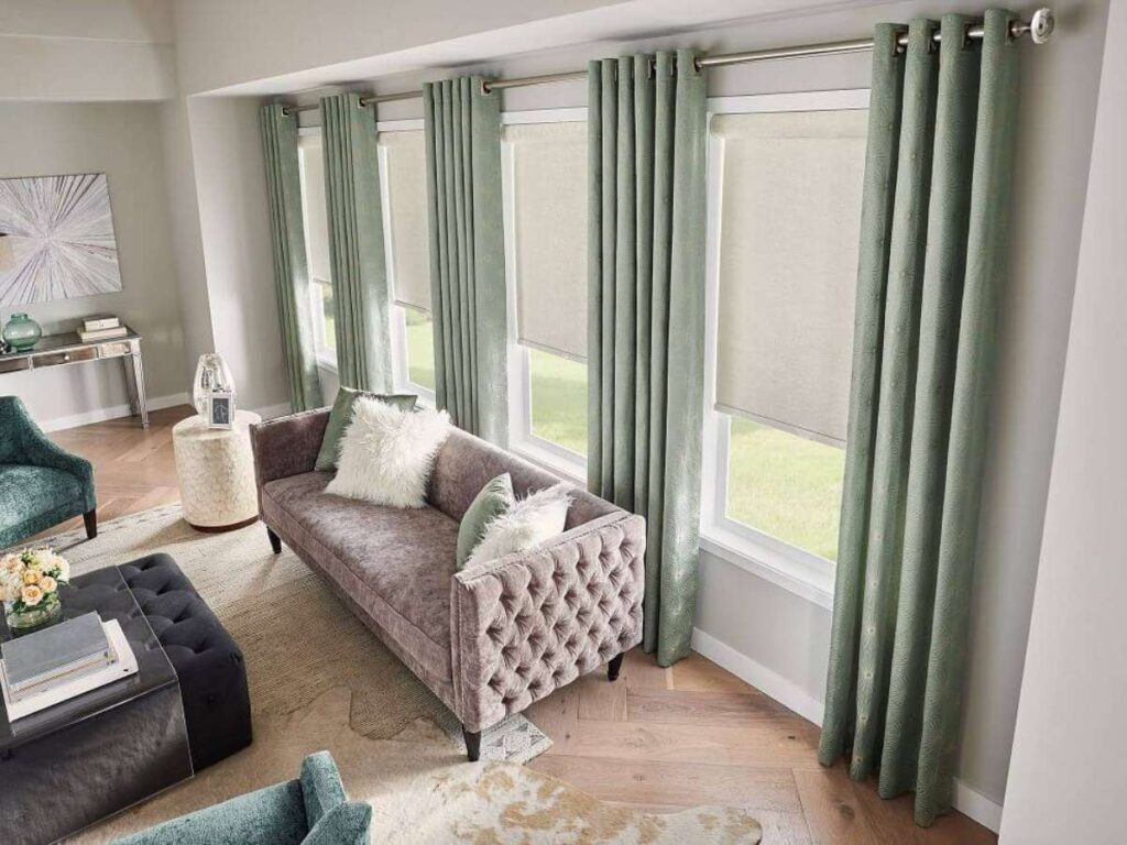 graber roller shades in a living room