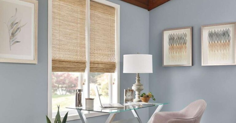 woven shades in a home office
