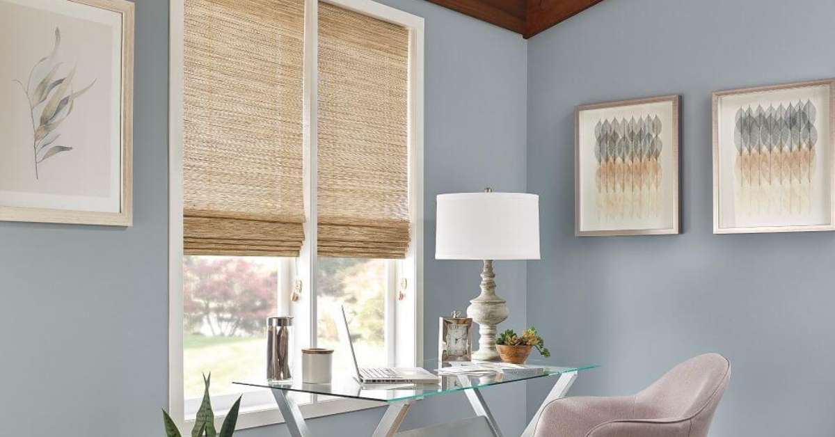 woven shades in a home office