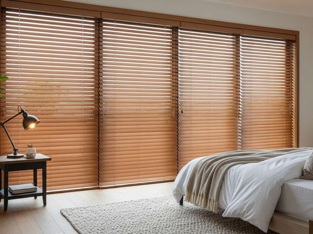Faux Wood Blinds in a bedroom