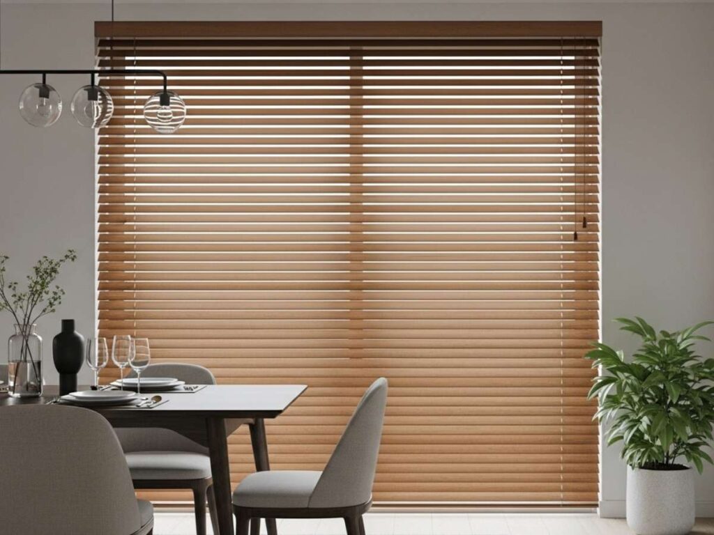 Faux Wood Blinds in a dining room