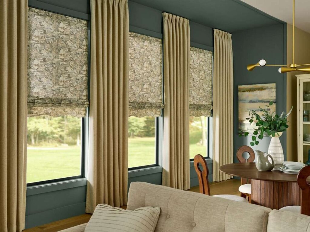 Horizons Botanical Print Roman Shades with Drapes