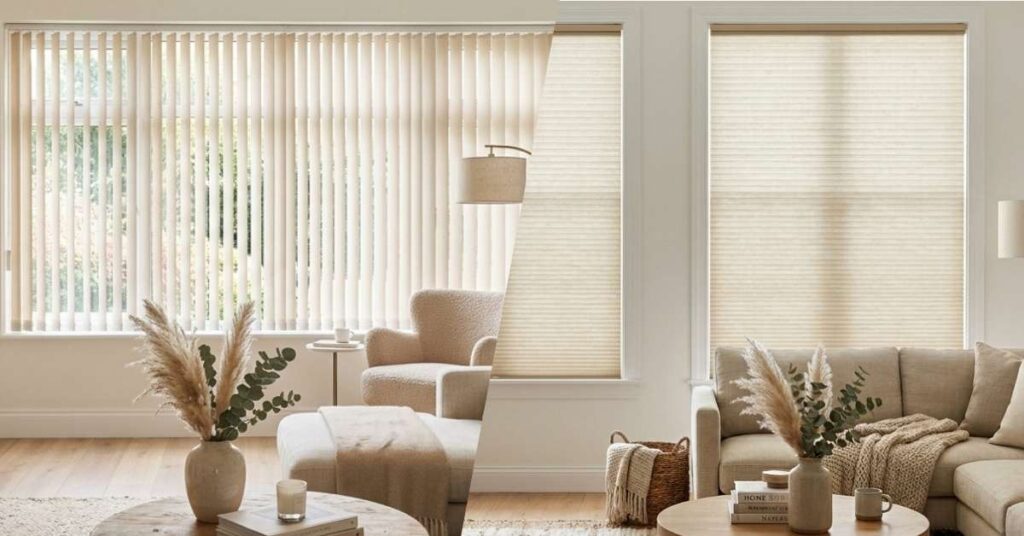 Blinds vs. Shades Living Room