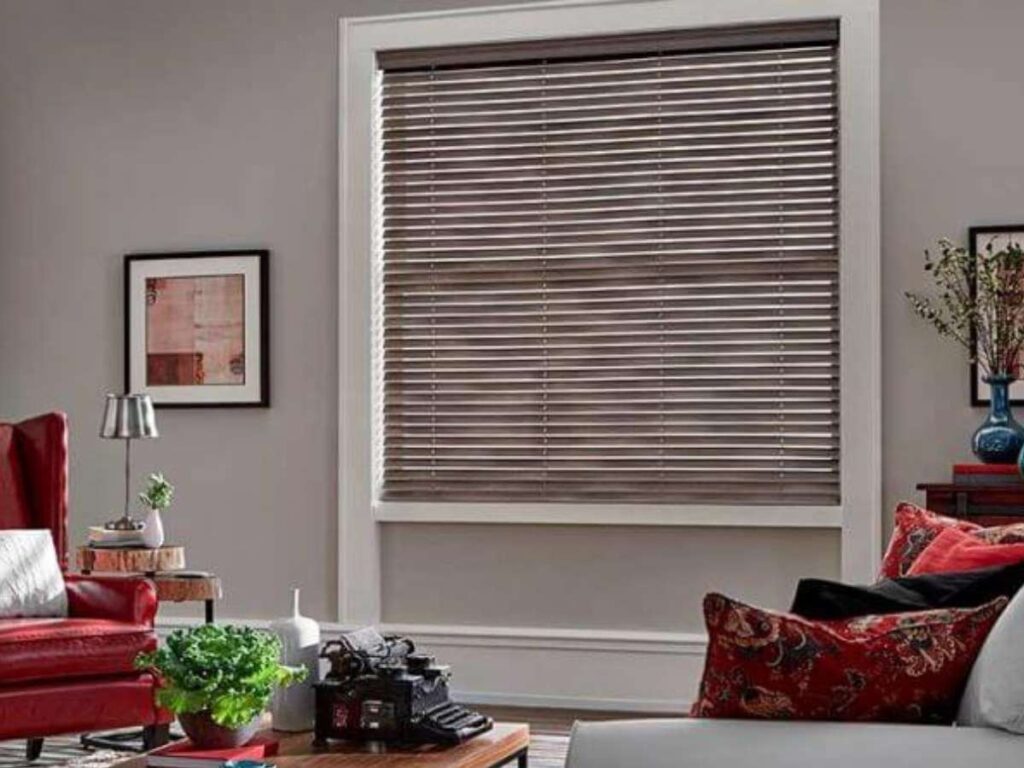 This is a picture of a cordless faux wood blinds