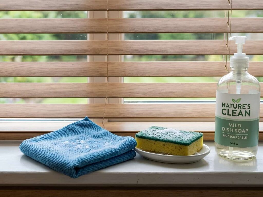 Microfiber, Sponge, Dish Soap for Cleaning Faux Wood Blinds
