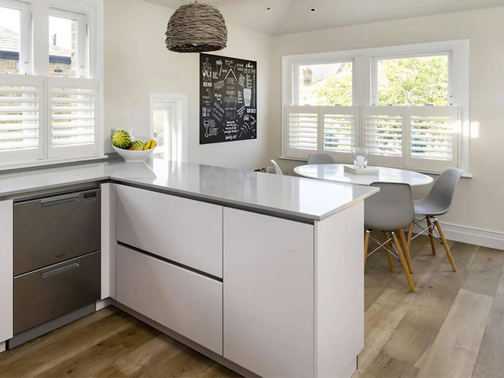 White Wood Shutters in Kitchen