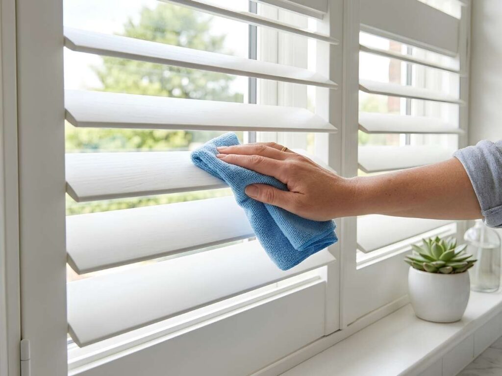 Cleaning Composite Shutters in Bathroom