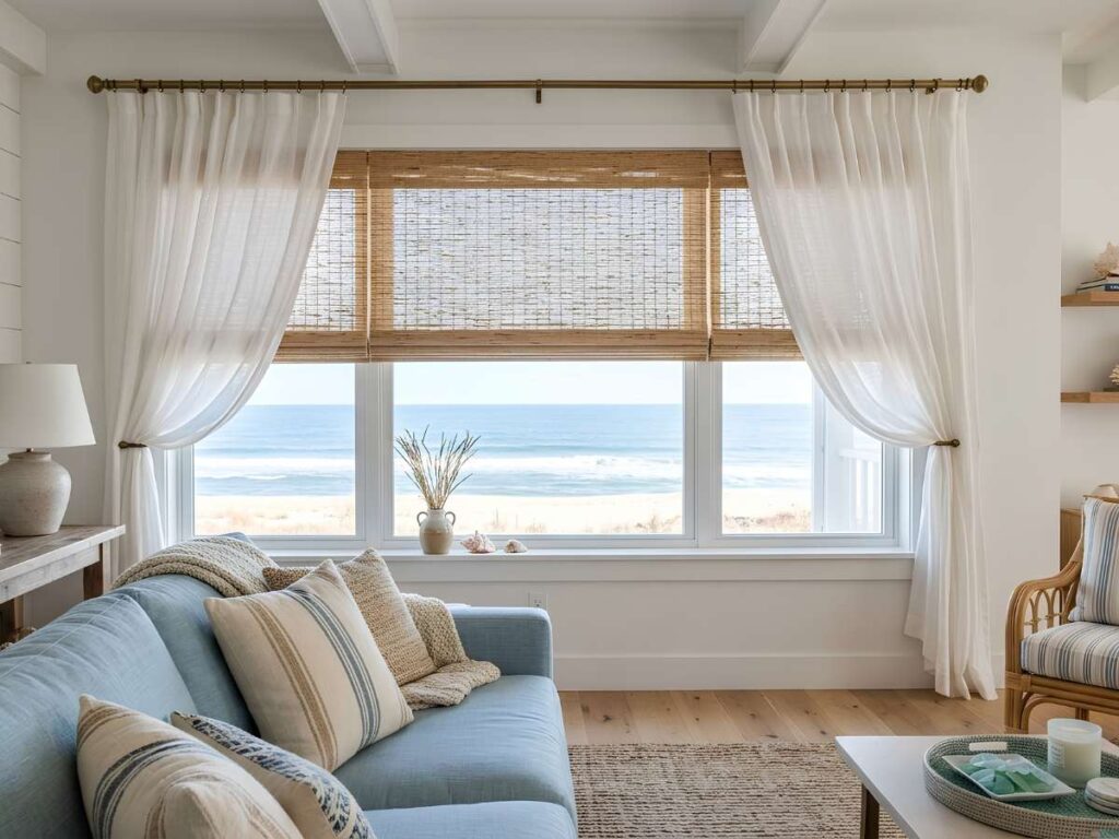 Woven Wood Shades with Drapes