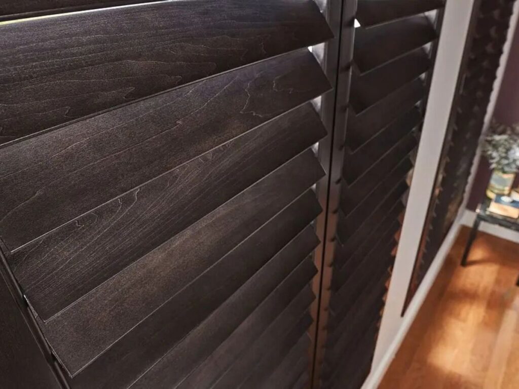 This is a close-up photo of wood shutters