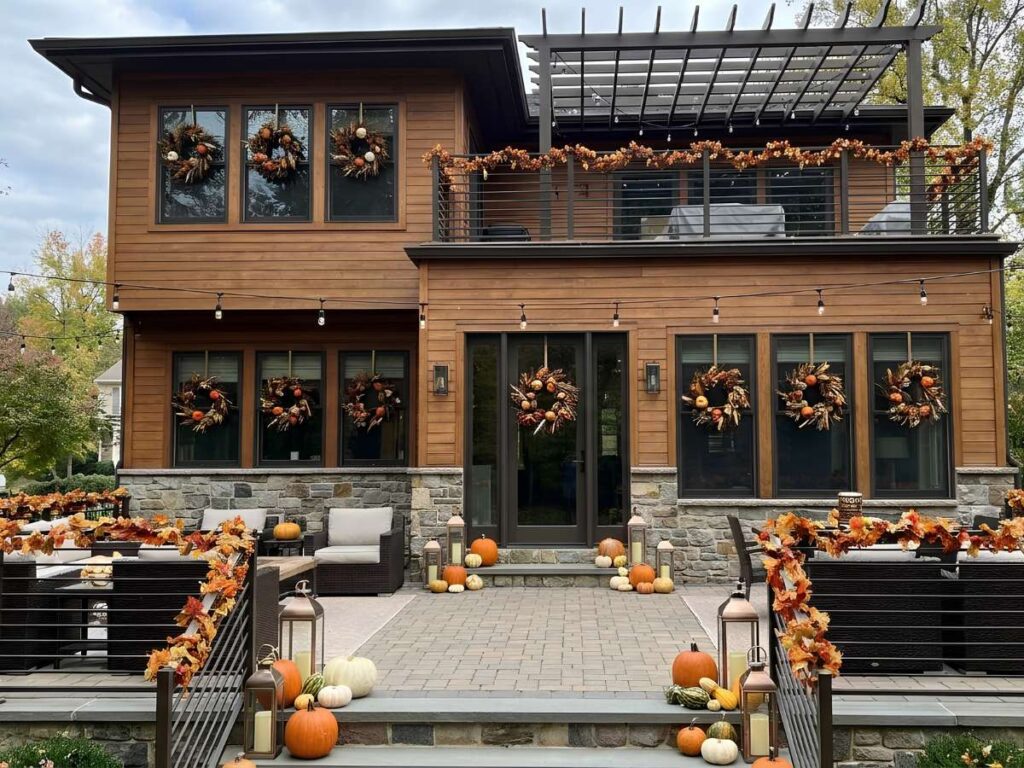 Thanksgiving Window Ideas House with Decorated Patio